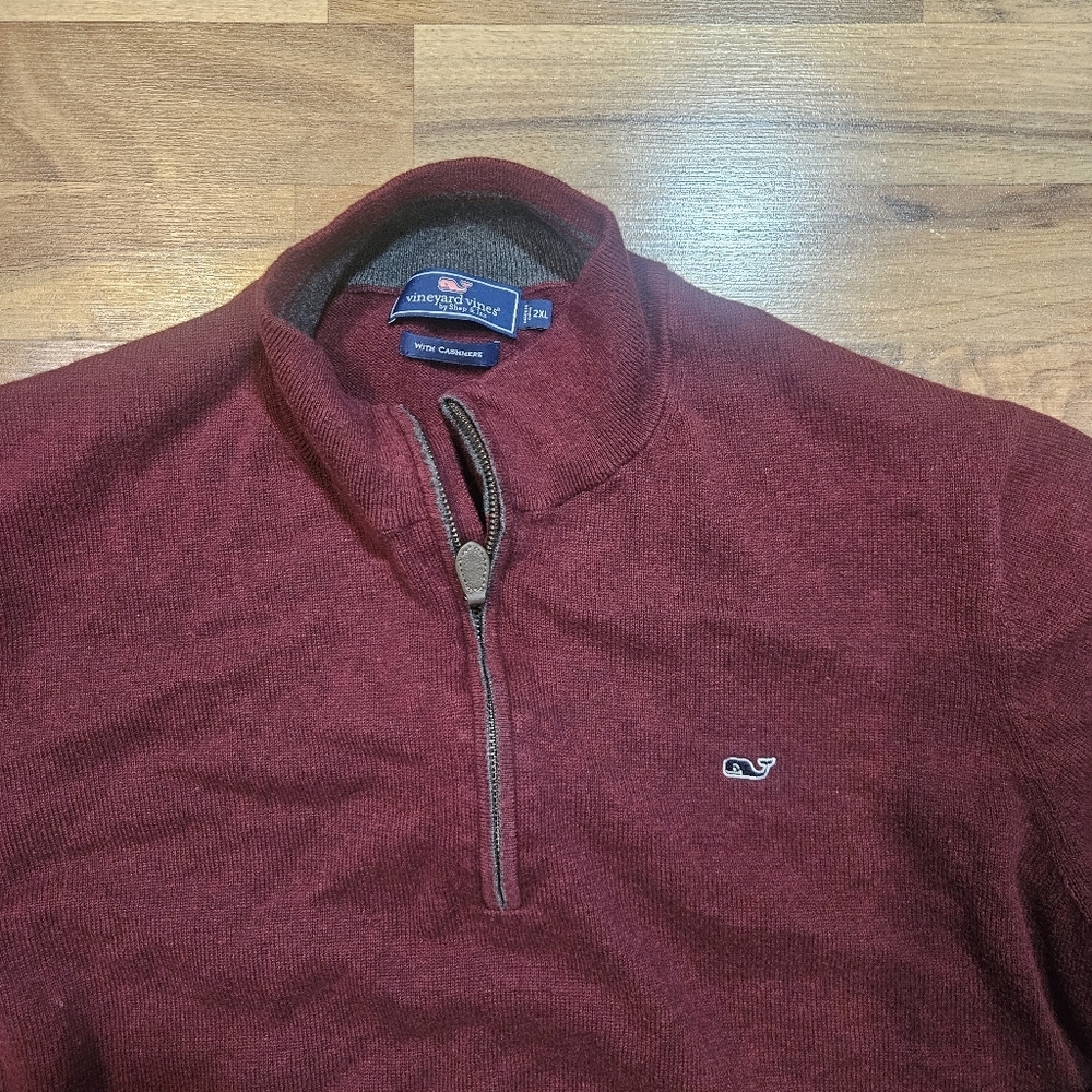 Vineyard Vines Sweater Mens 2XL Pullover 1/4 Zip Cashmere Blend Logo Blue Preppy - Picture 2 of 8